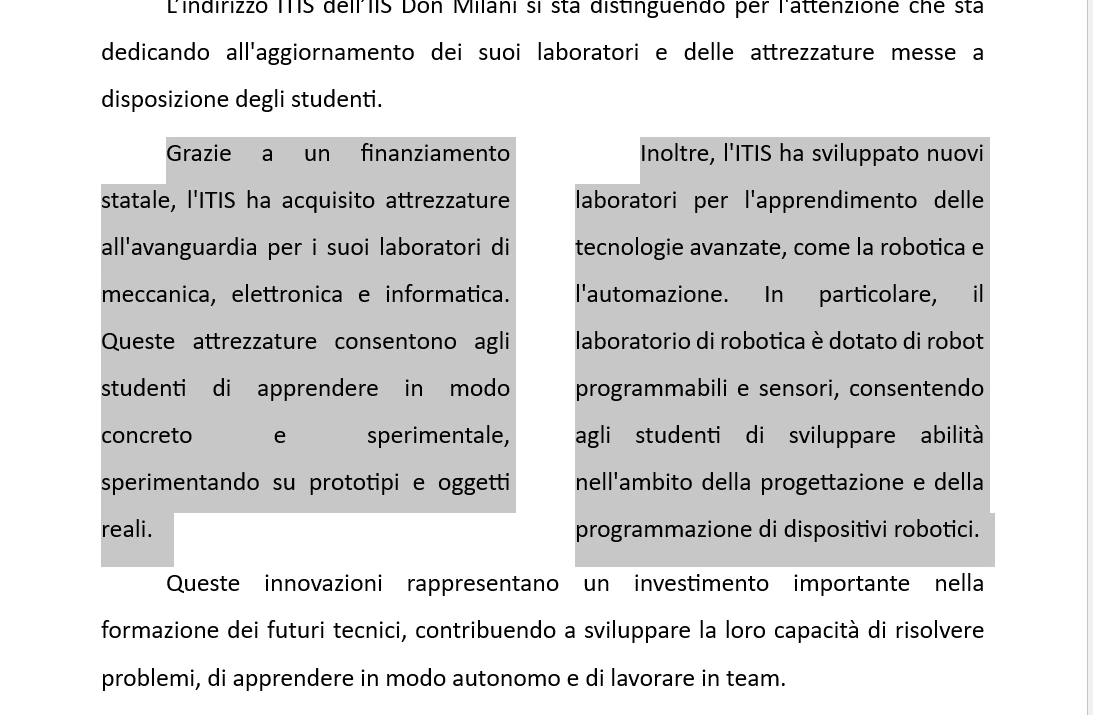 Testo su due colonne